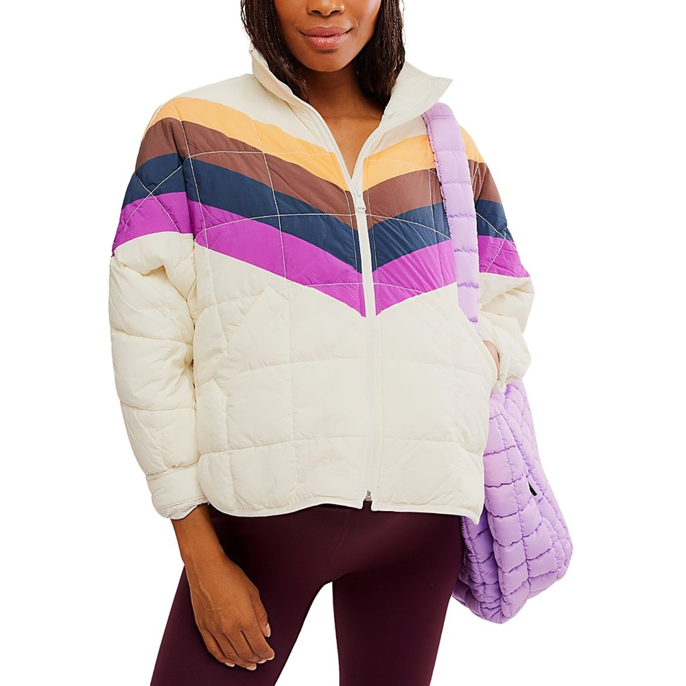 Free People X Hatch‎ Maternity Printed Puffer Jacket Chevron Ivory Size M NWT